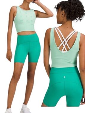 Lululemon Power Pivot Everlux Tank Top Logo Wild Mint Blue/Green FITS LIKE XS